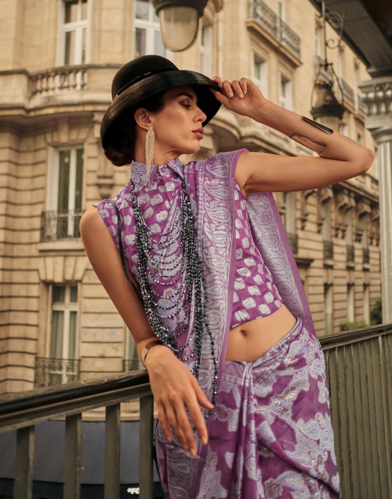 Lavender Jacquard Organza Saree