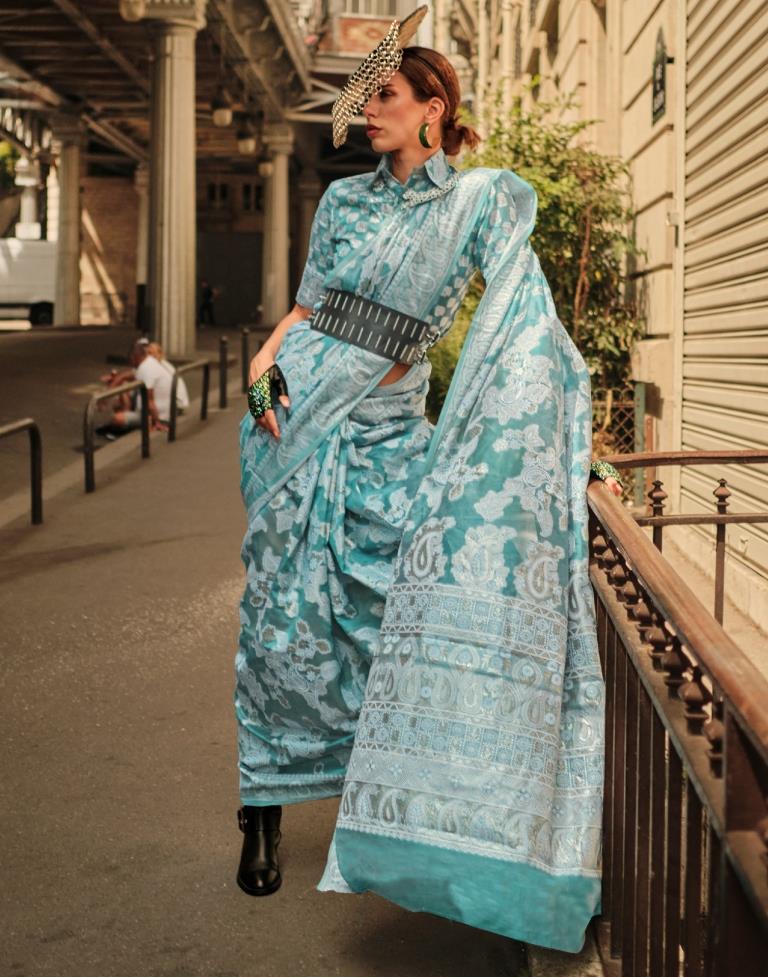 Blue Jacquard Organza Saree