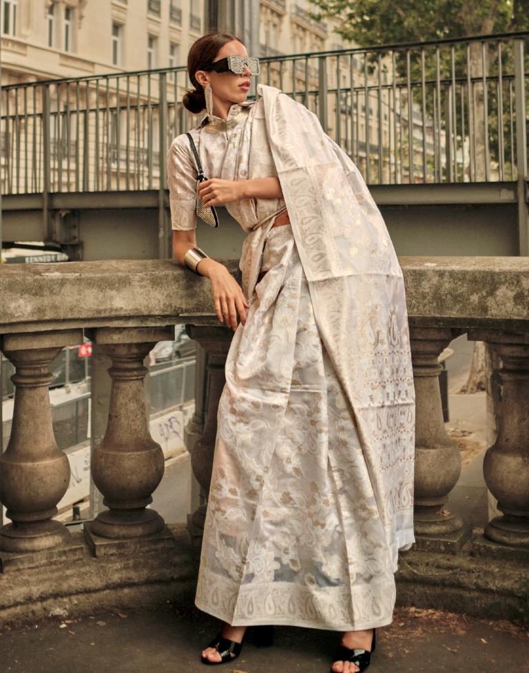 White Jacquard Organza Saree