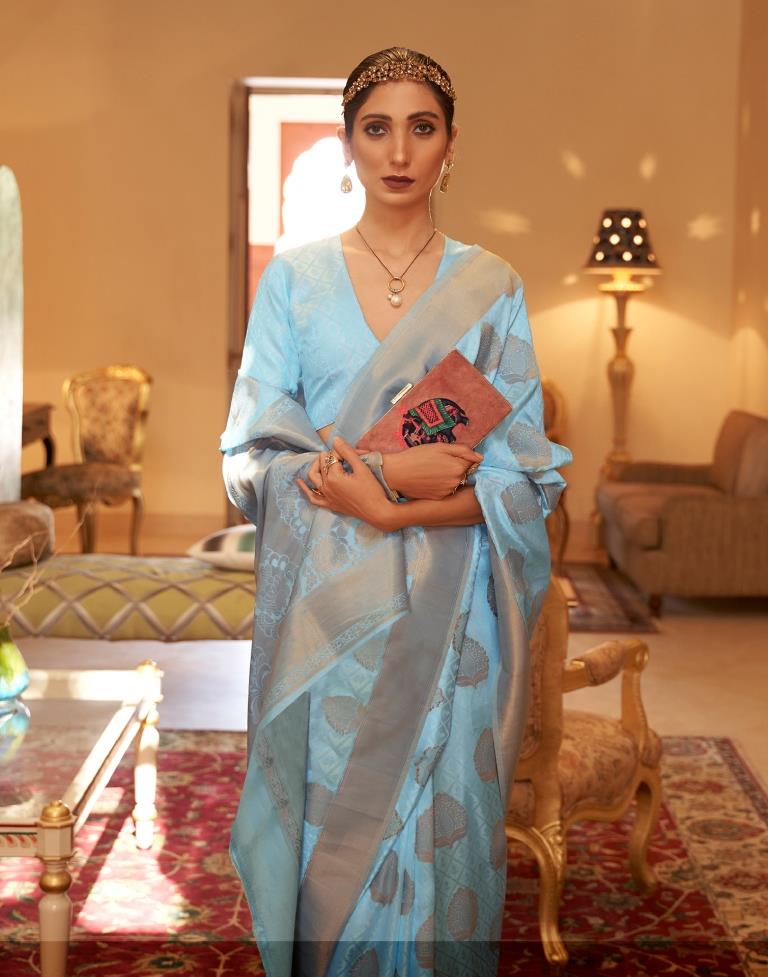 Sky Blue Jacquard Silk Saree