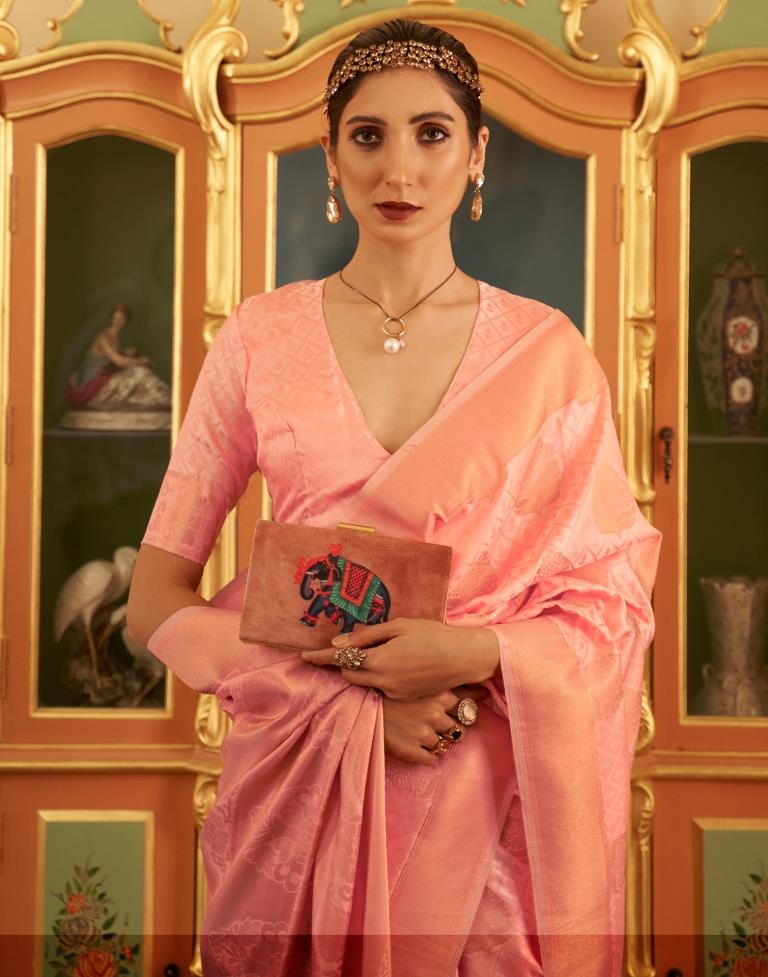 Peach Jacquard Silk Saree