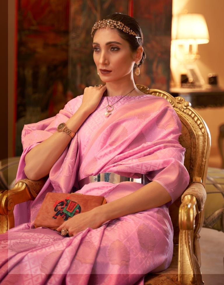 Pink Jacquard Silk Saree