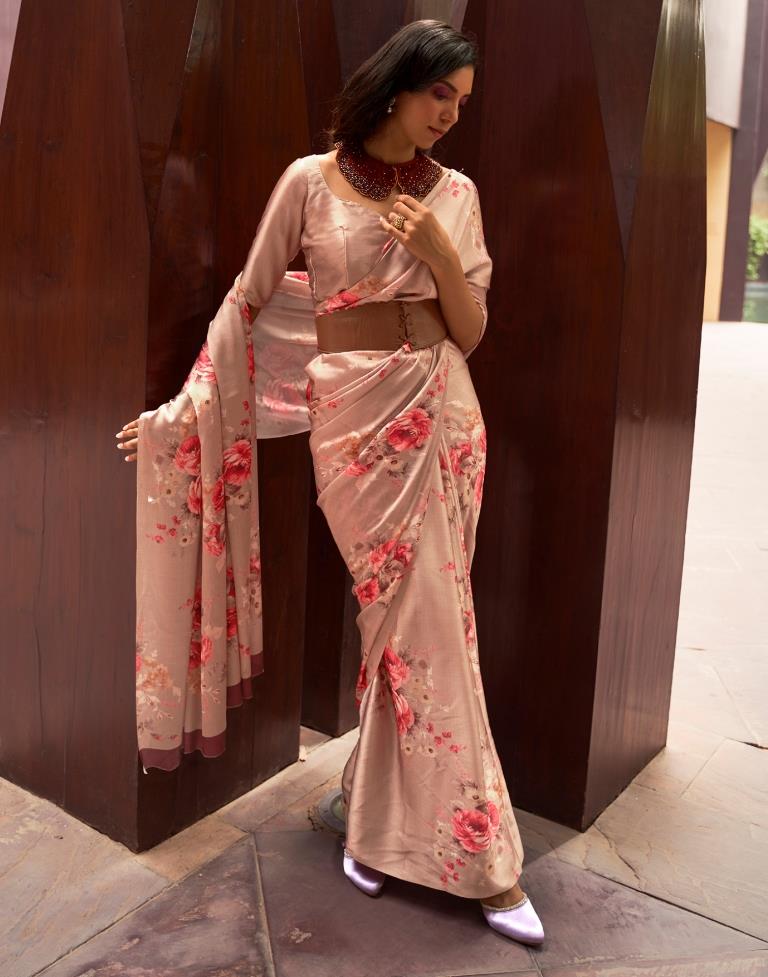Pink & light Pink Printed Silk Saree
