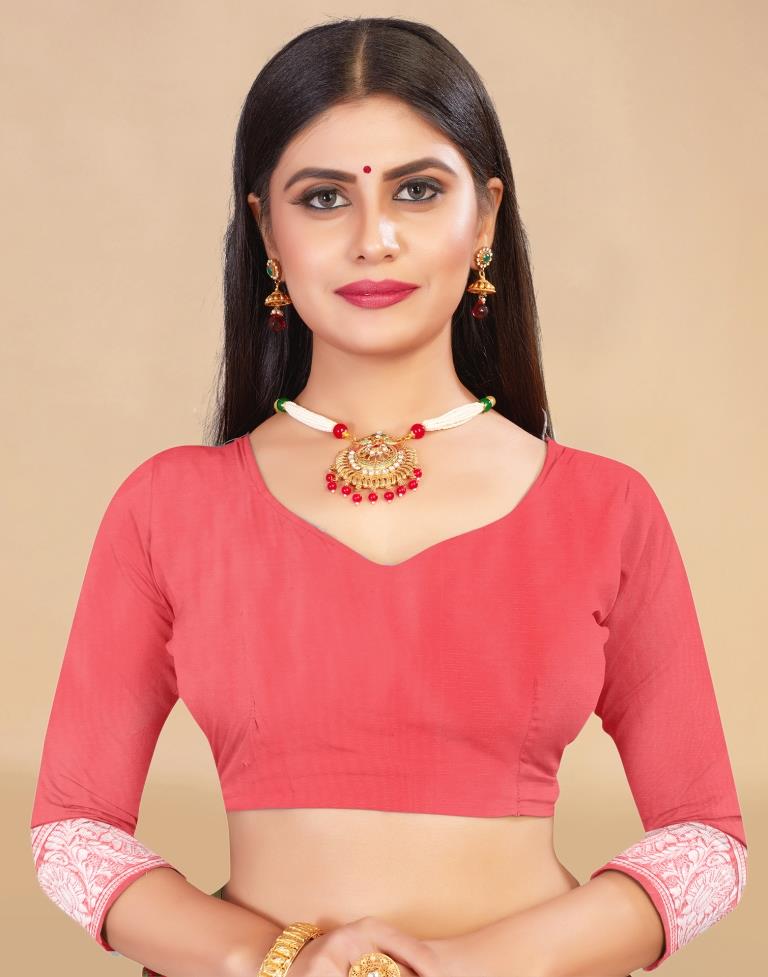 Rose Pink Cotton Woven Saree