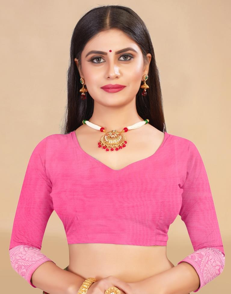 Pink Cotton Woven Saree