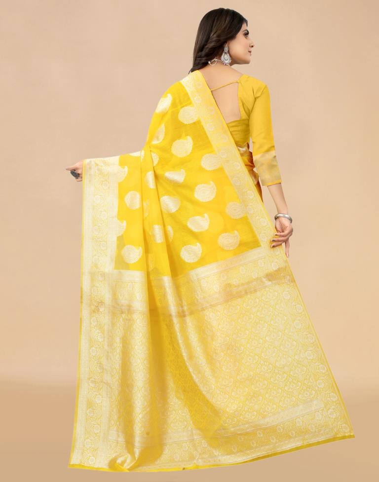 Yellow Cotton Woven Saree