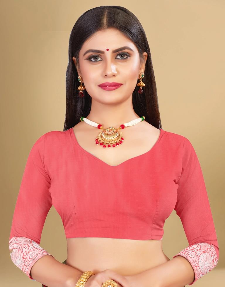 Rose Pink Cotton Woven Saree