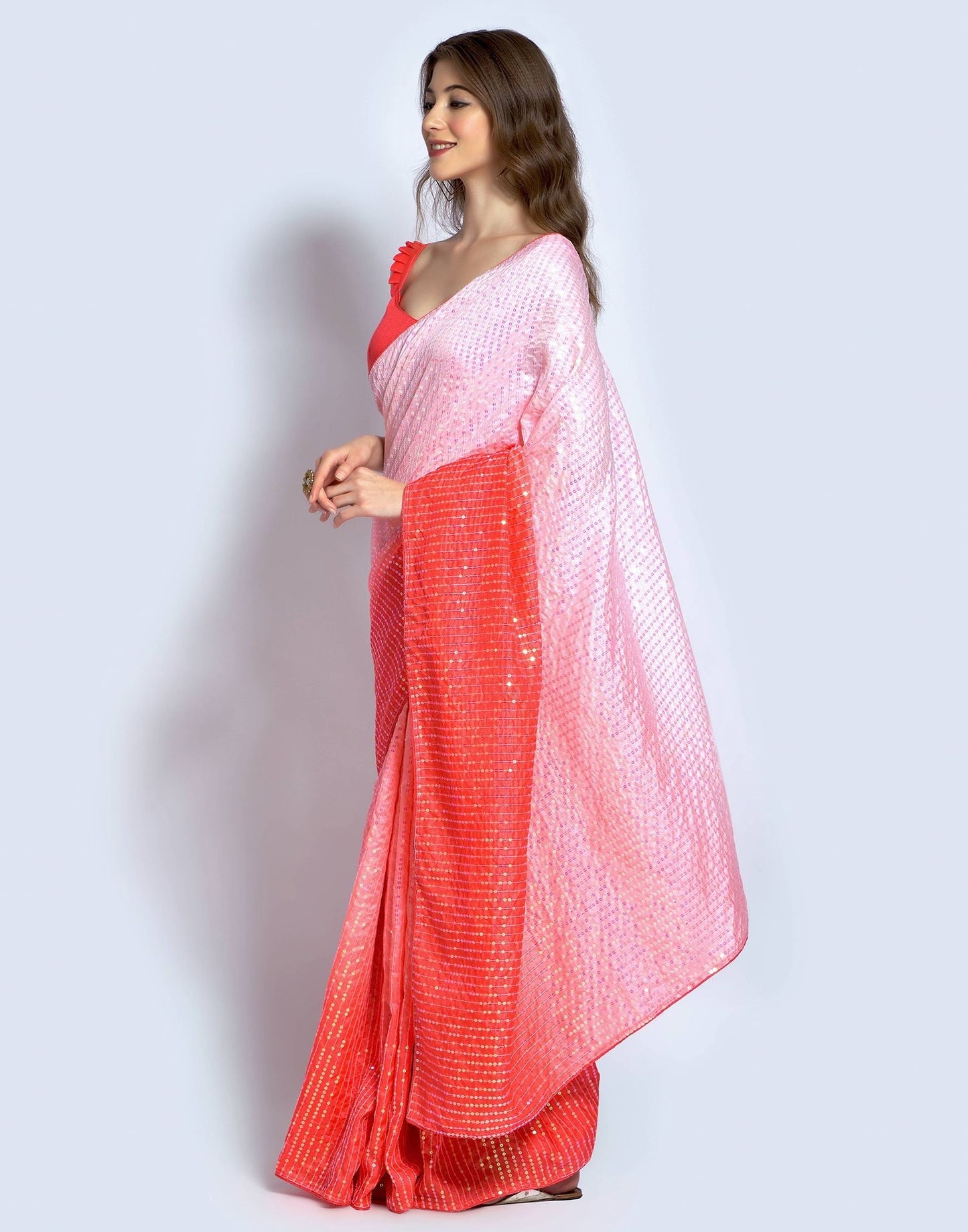 Pink Dola Silk Sequence Saree | Leemboodi
