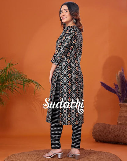 Black Printed Kurta With Pant