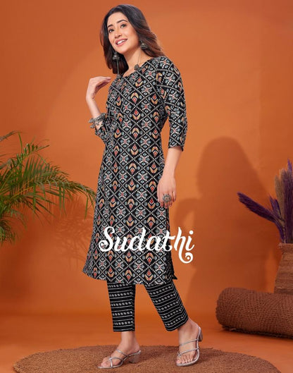 Black Printed Kurta With Pant