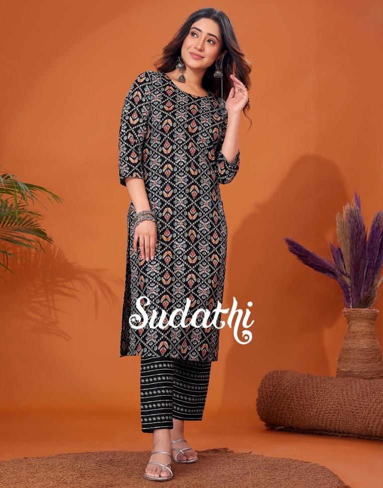 Black Printed Kurta With Pant