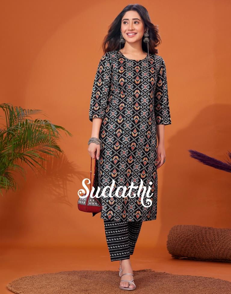 Black Printed Kurta With Pant