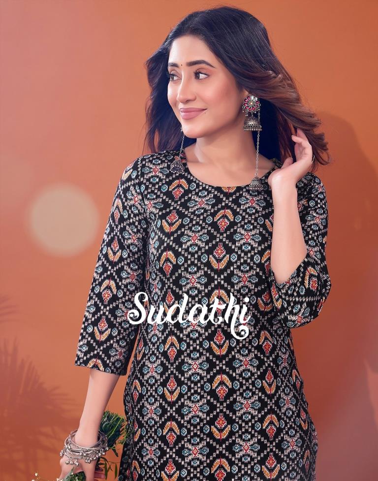 Black Printed Kurta With Pant