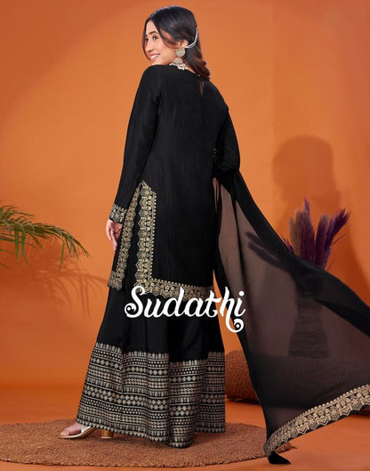 Black Foil Prined Kurta With Sharara And Dupatta