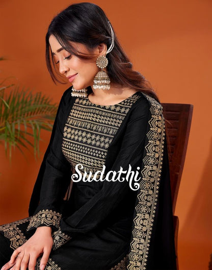 Black Foil Prined Kurta With Sharara And Dupatta