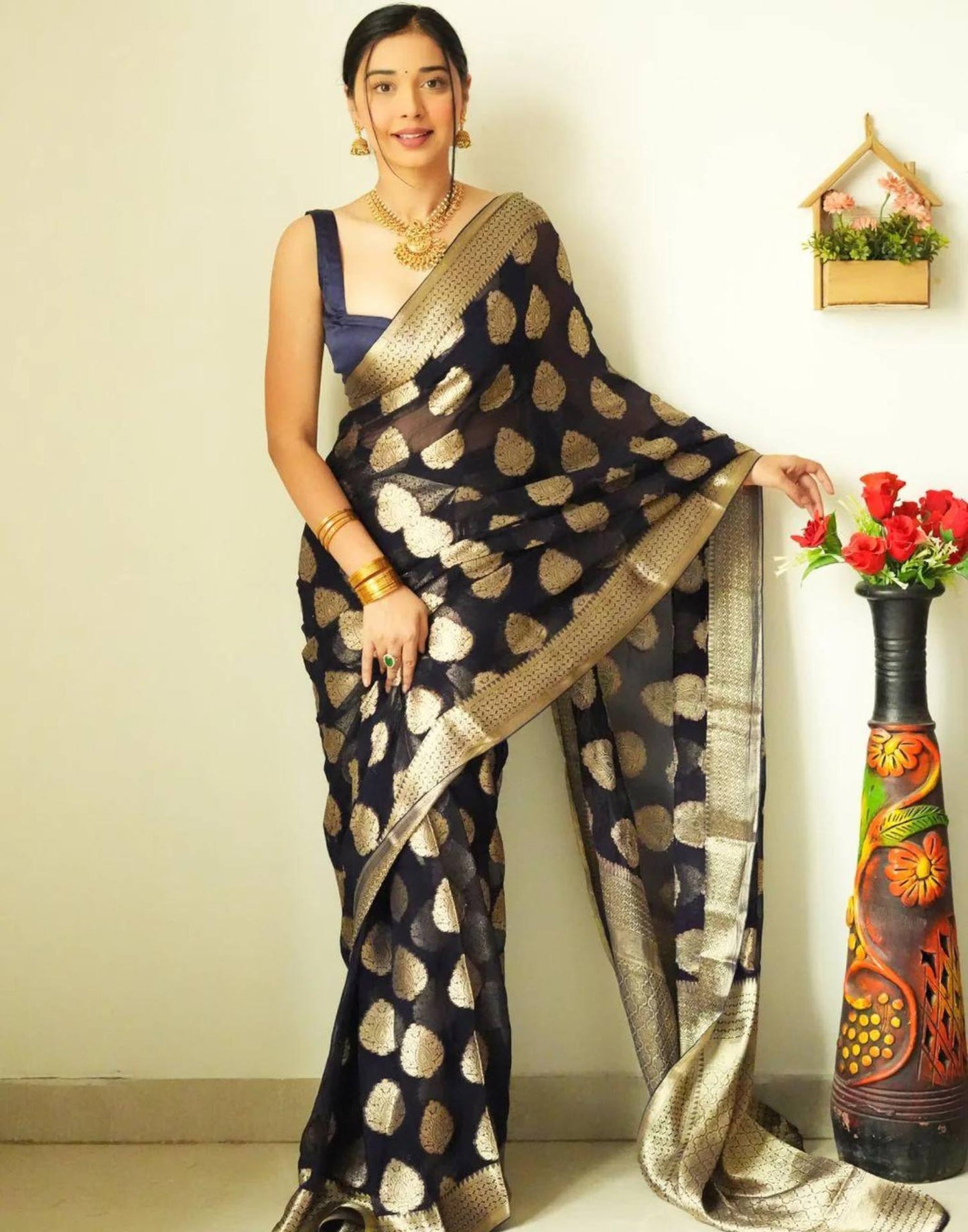 Black Banarasi Cotton Saree