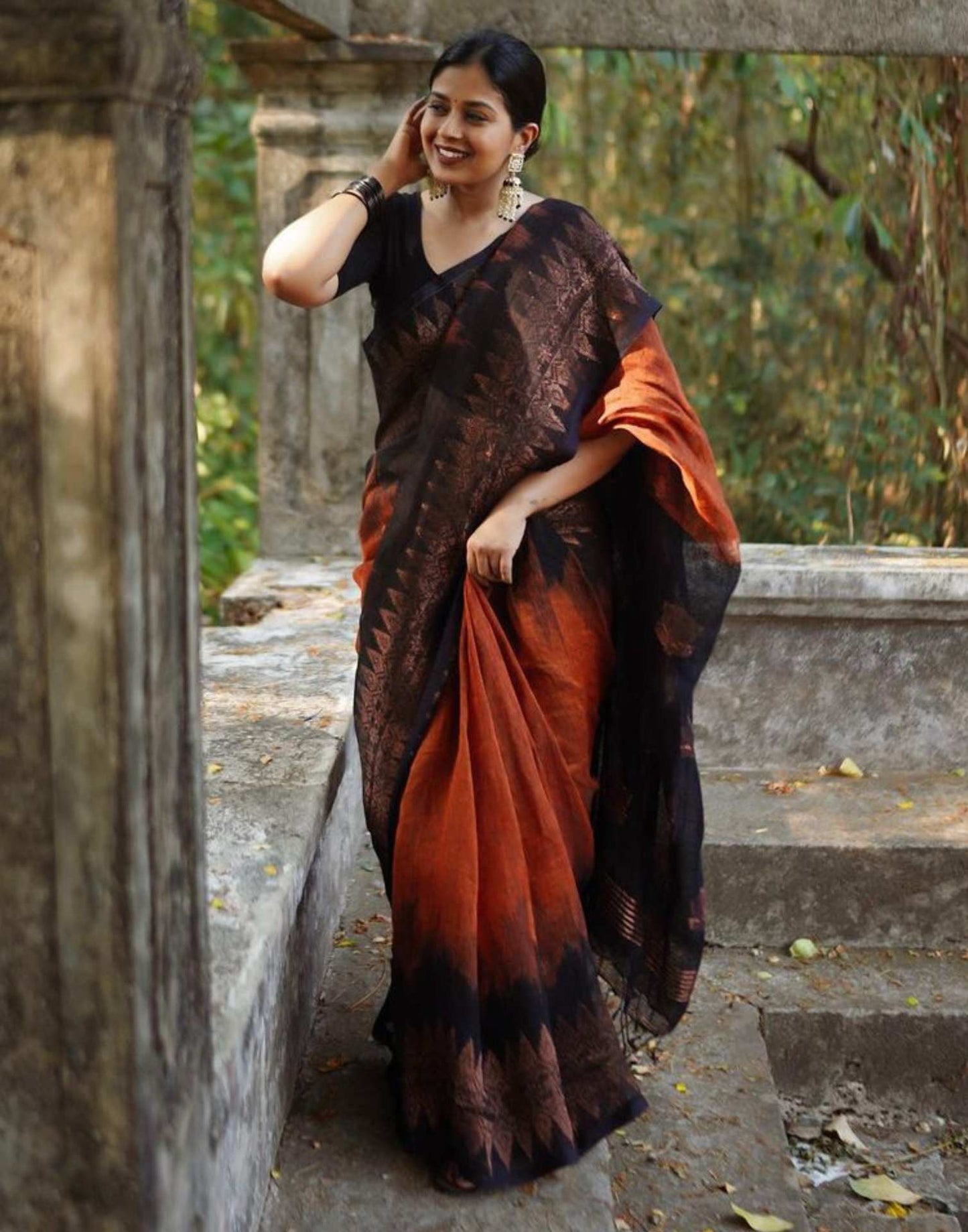 Rust Orange Cotton Weaving Saree