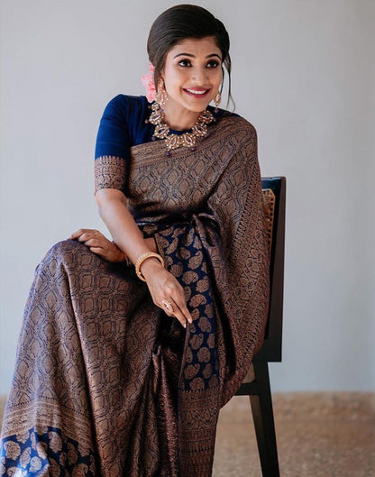 Navy Blue Banarasi Silk Saree