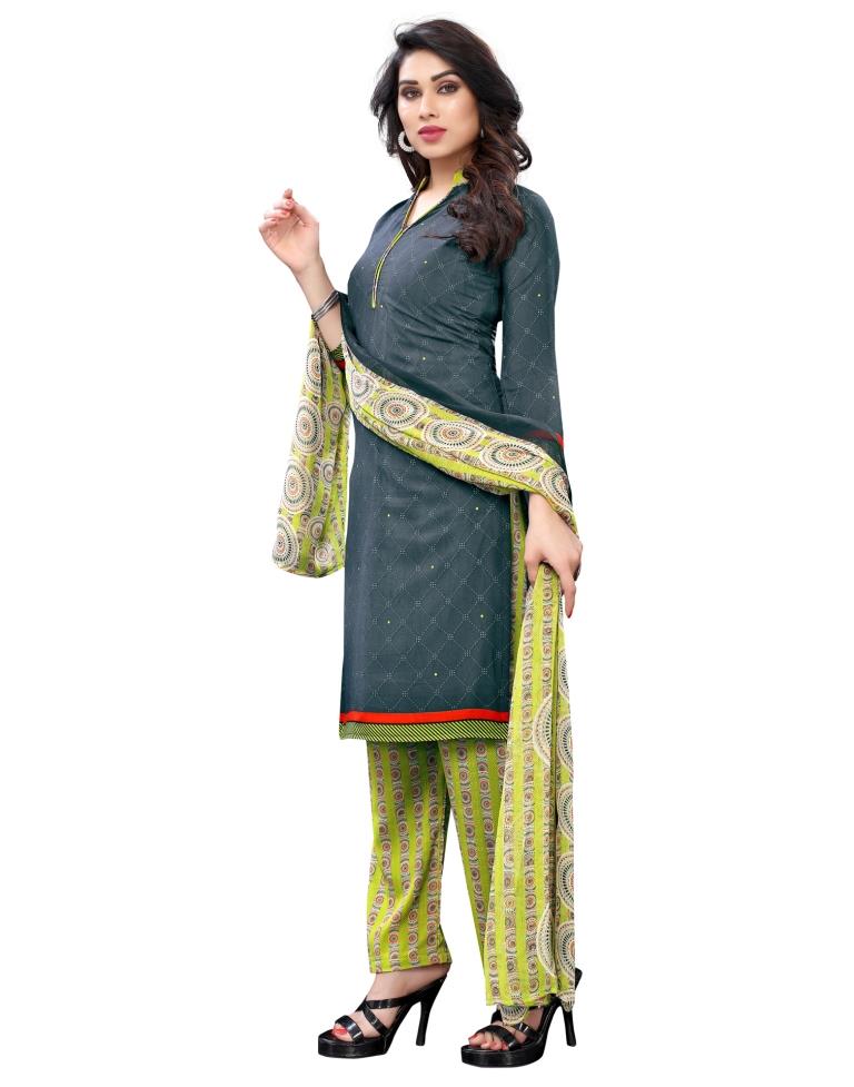 Dark Grey Digital Printed Unstitched Salwar Suit | Sudathi