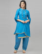 Blue Cotton Embroidered Unstitched Salwar Suit | Sudathi