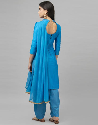 Blue Cotton Embroidered Unstitched Salwar Suit | Sudathi