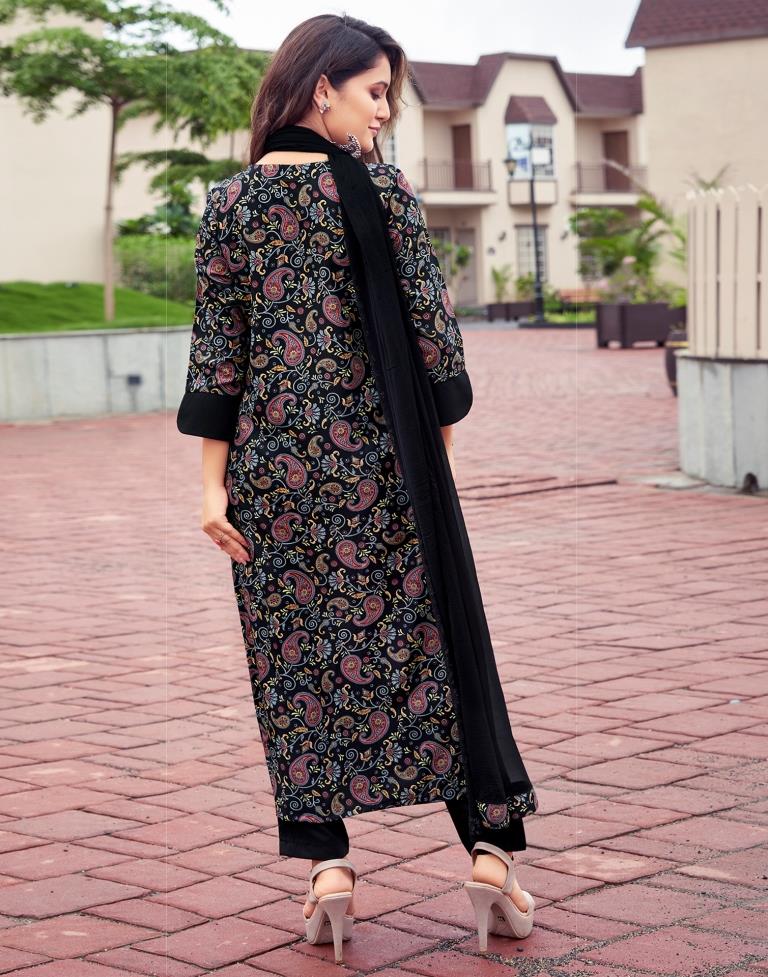 Black Printed Straight Kurta With Pant And Dupatta