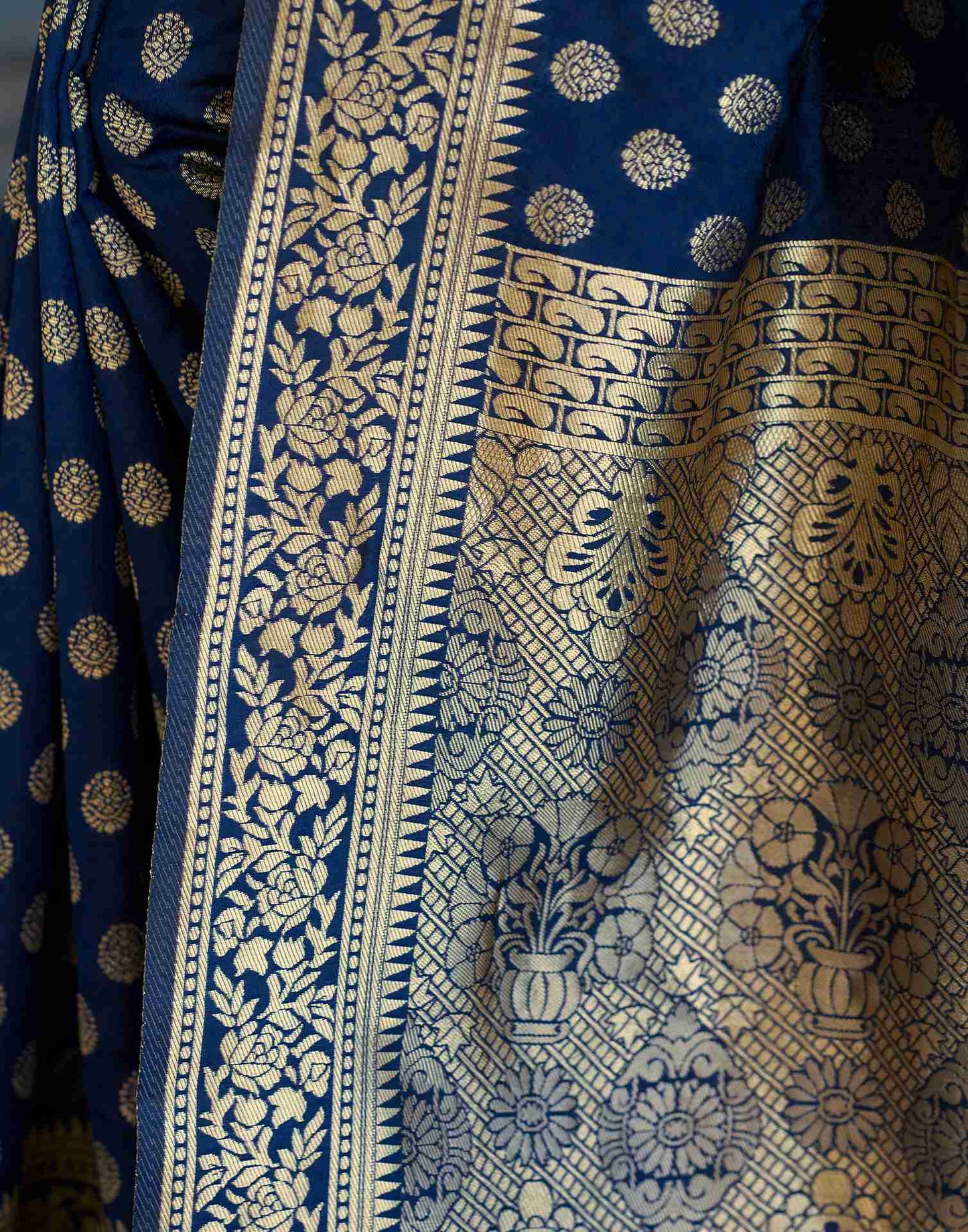 Navy Blue Banarasi Silk Saree