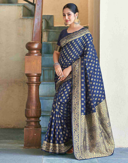 Navy Blue Banarasi Silk Saree