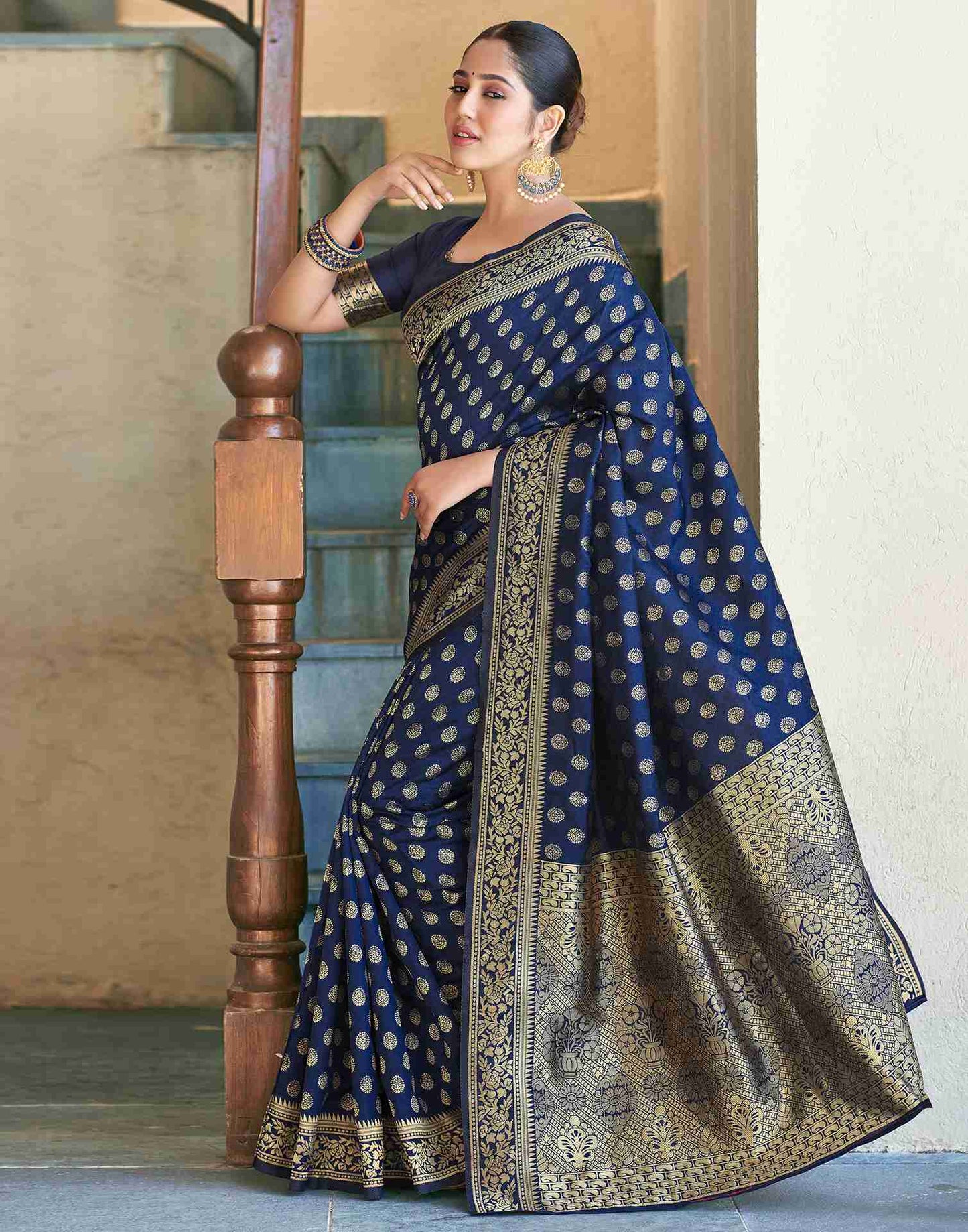 Navy Blue Banarasi Silk Saree