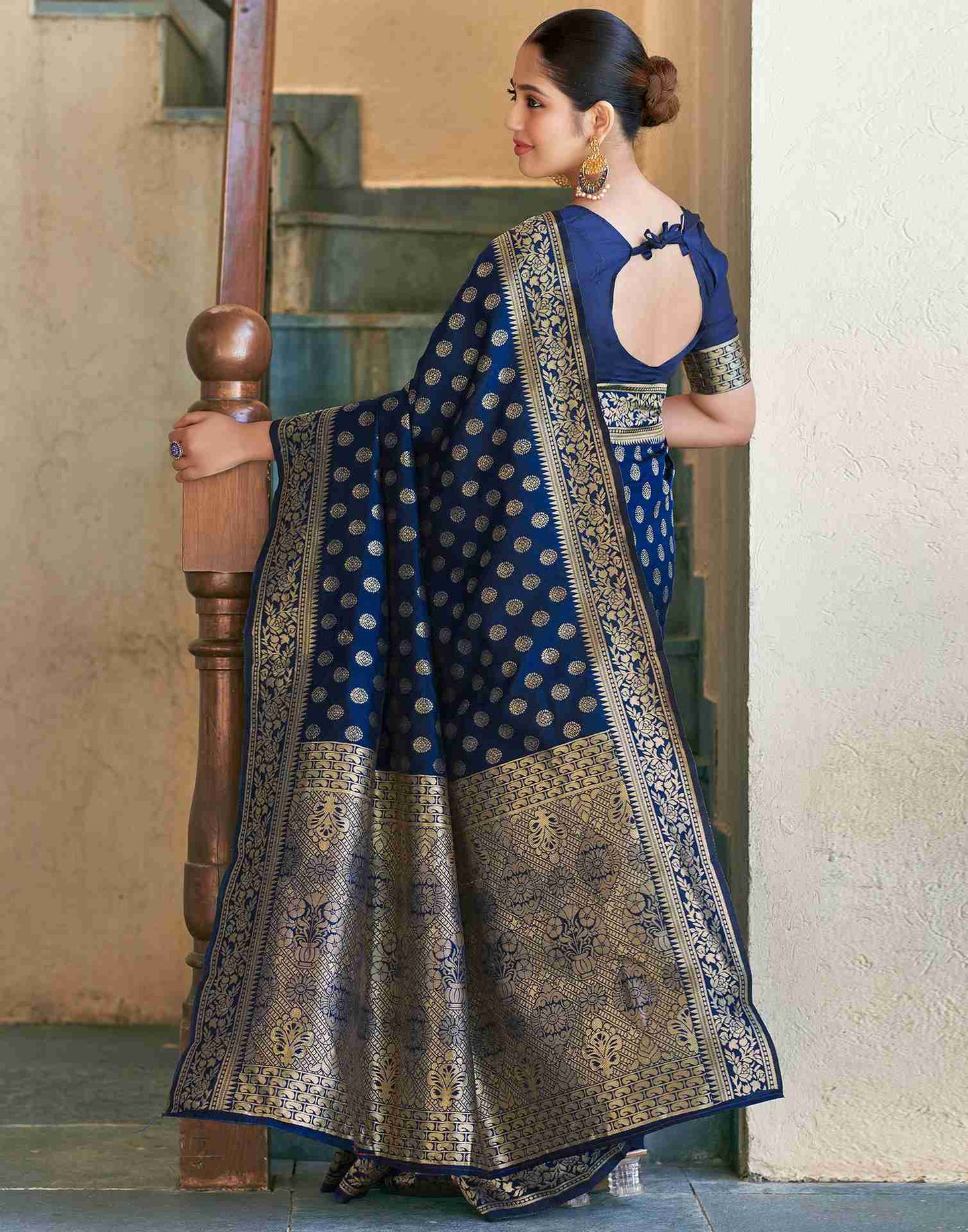 Navy Blue Banarasi Silk Saree