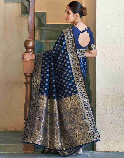 Navy Blue Banarasi Silk Saree