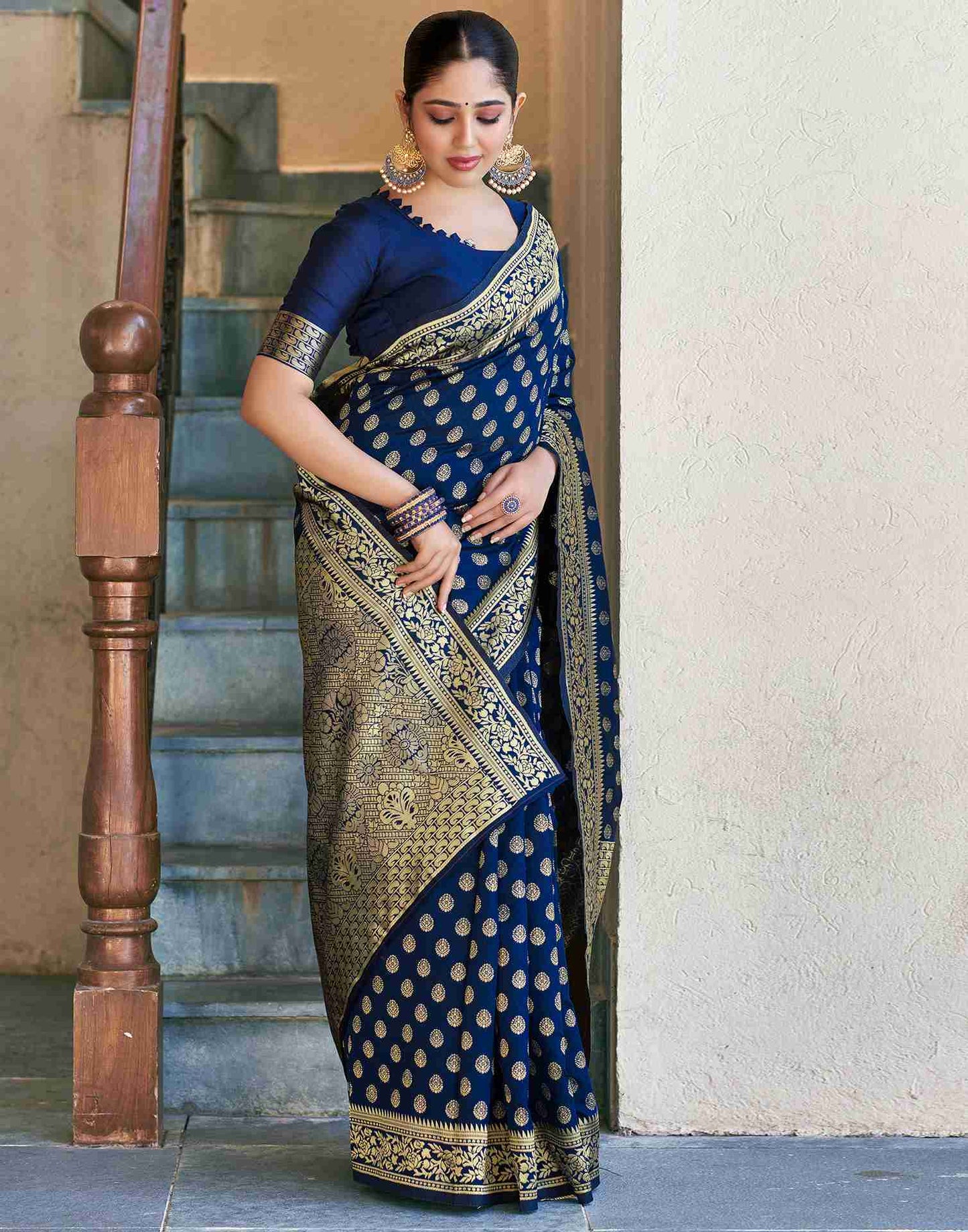 Navy Blue Banarasi Silk Saree