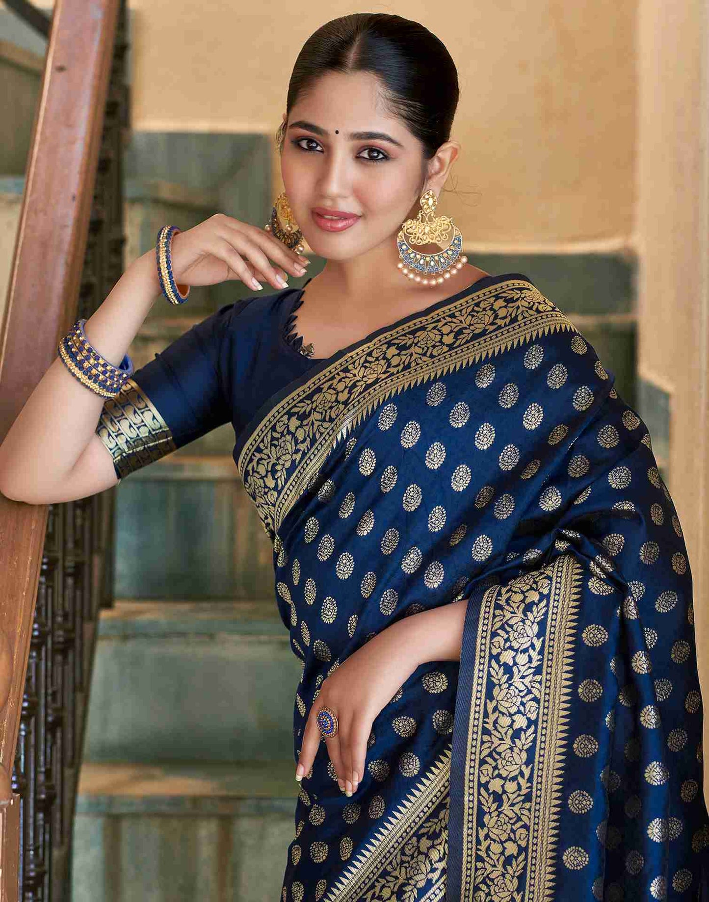 Navy Blue Banarasi Silk Saree