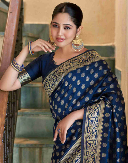 Navy Blue Banarasi Silk Saree