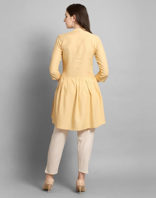 Vibrant Yellow Coloured Plain Rayon Top | Sudathi