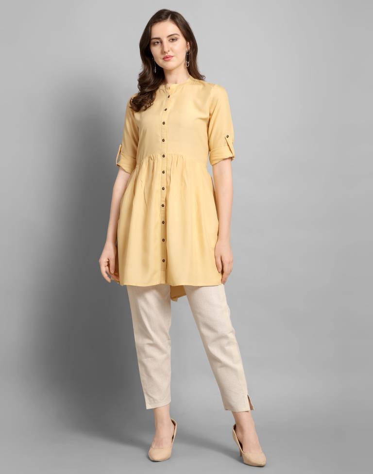 Vibrant Yellow Coloured Plain Rayon Top | Sudathi