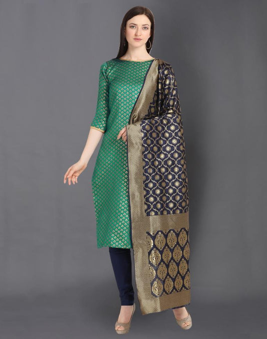 Pine Green Poly Silk Jacquard Unstitched Salwar Suit | Sudathi