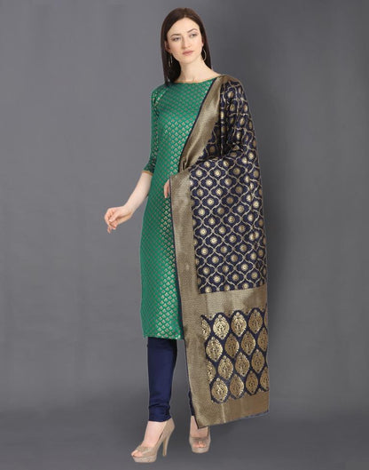 Pine Green Poly Silk Jacquard Unstitched Salwar Suit | Sudathi