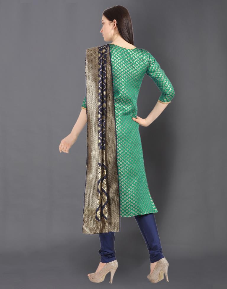 Pine Green Poly Silk Jacquard Unstitched Salwar Suit | Sudathi