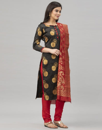 Black Poly Silk Jacquard Unstitched Salwar Suit | Sudathi