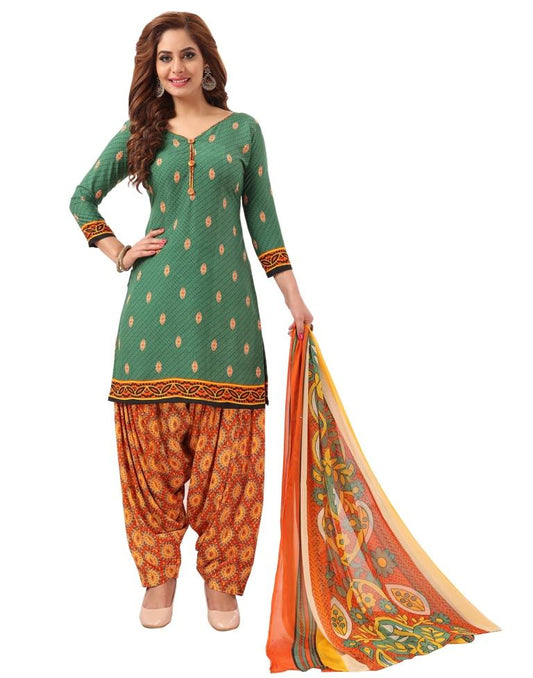 Mind Blowing Green Printed Unstitched Salwar Suit | Sudathi