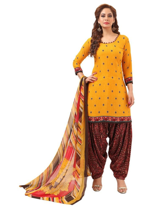 Blissful Mustard Printed Unstitched Salwar Suit | Sudathi