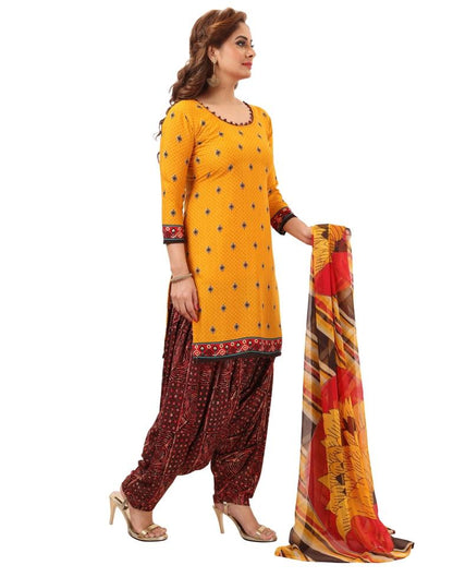 Blissful Mustard Printed Unstitched Salwar Suit | Sudathi