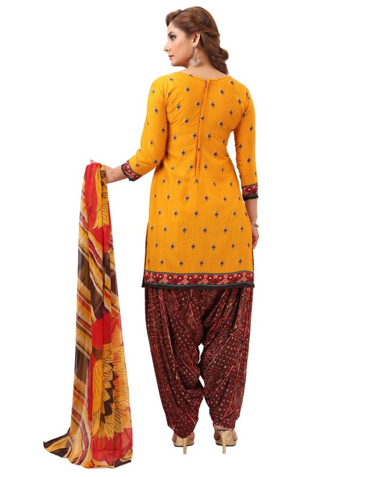 Blissful Mustard Printed Unstitched Salwar Suit | Sudathi