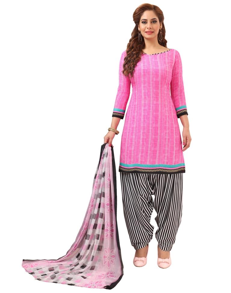 Sparkling Pink Printed Unstitched Salwar Suit | Sudathi