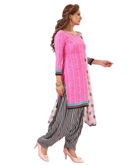 Sparkling Pink Printed Unstitched Salwar Suit | Sudathi