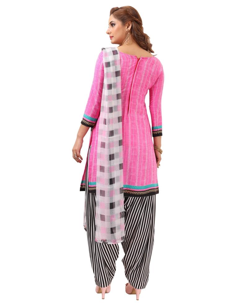 Sparkling Pink Printed Unstitched Salwar Suit | Sudathi