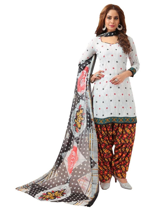 Charismatic White Printed Unstitched Salwar Suit | Sudathi