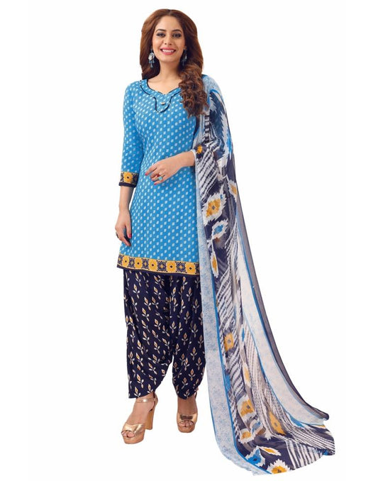 Pleasant Sky Blue Printed Unstitched Salwar Suit | Sudathi