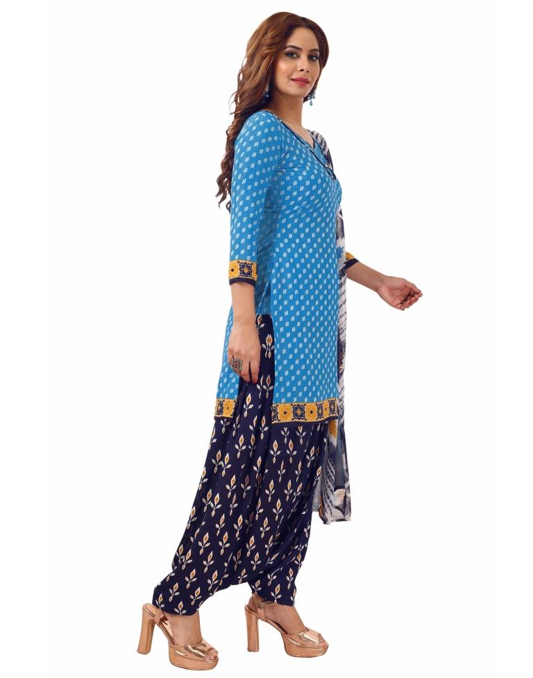 Pleasant Sky Blue Printed Unstitched Salwar Suit | Sudathi